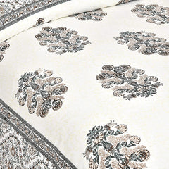 Jaipuri Pure Cotton Bedsheet with a Sanganeri print and two matching pillow covers.