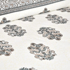 Jaipuri Pure Cotton Bedsheet with a Sanganeri print and two matching pillow covers.