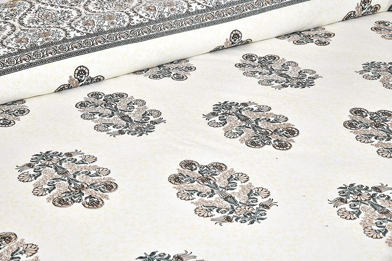 Jaipuri Pure Cotton Bedsheet with a Sanganeri print and two matching pillow covers.