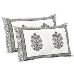 Jaipuri Pure Cotton Bedsheet with a Sanganeri print and two matching pillow covers.