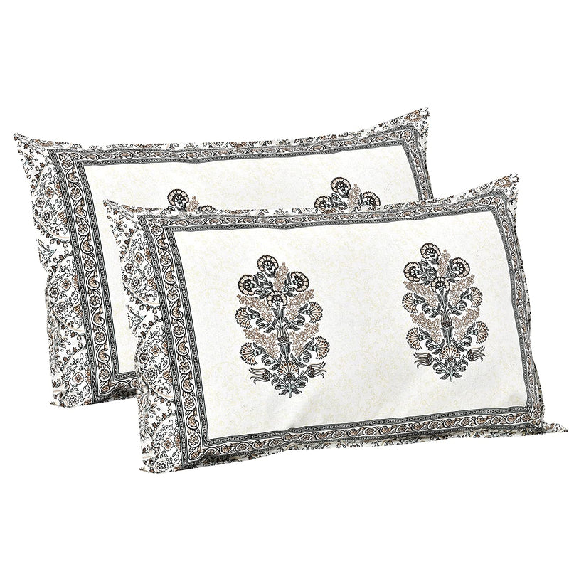Jaipuri Pure Cotton Bedsheet with a Sanganeri print and two matching pillow covers.