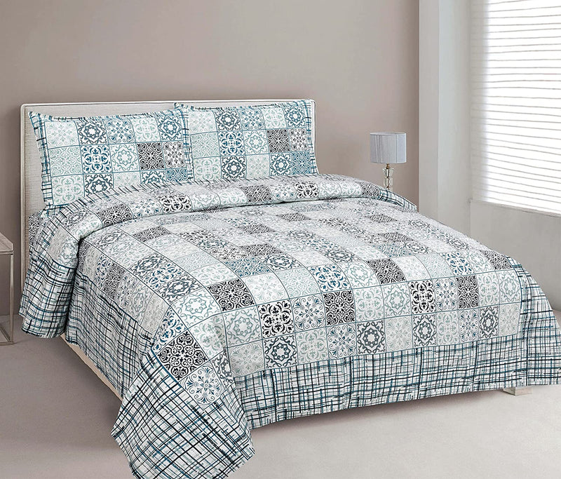EasyGoods® Abstract Blue Jaipuri Cotton Bedsheet with 2 Pillow Covers - Elegant & Durable - EasyGoods India