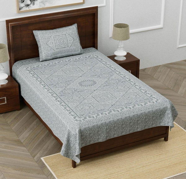 Monarch 100% Pure Cotton Rajasthani Jaipuri Sanganeri Print Single Bedsheet with 1 Pillow Cover | 240 TC Premium Printed Flat Bed Sheet (60