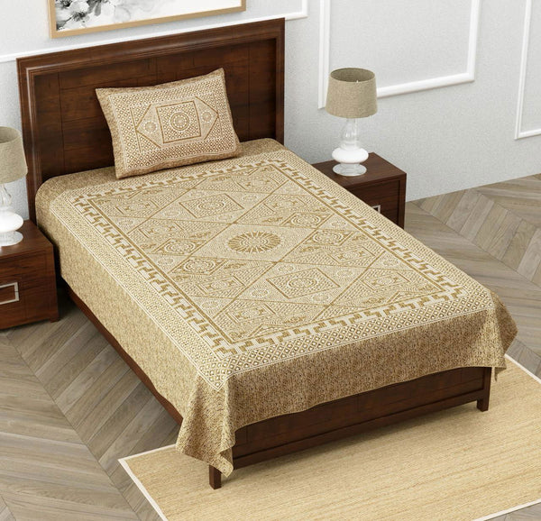 Monarch 100% Pure Cotton Rajasthani Jaipuri Sanganeri Print Single Bedsheet with 1 Pillow Cover | 240 TC Premium Printed Flat Bed Sheet (60