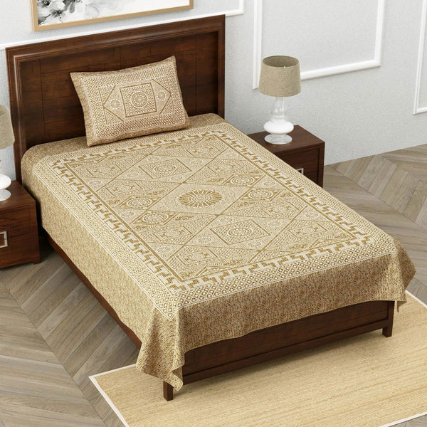 Monarch 100% Pure Cotton Rajasthani Jaipuri Sanganeri Print Single Bedsheet with 1 Pillow Cover | 240 TC Premium Printed Flat Bed Sheet (60