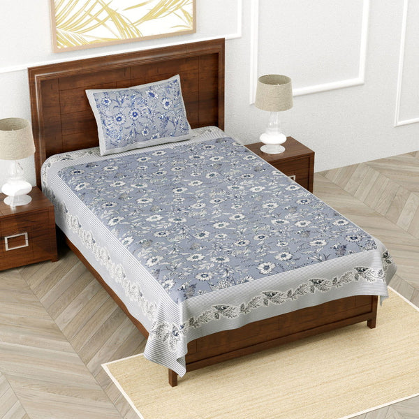 Monarch Pure Cotton Jaipuri Print Single Bedsheet with 1 Pillow Cover | 240 TC Premium Printed Flat Bed Sheet (60