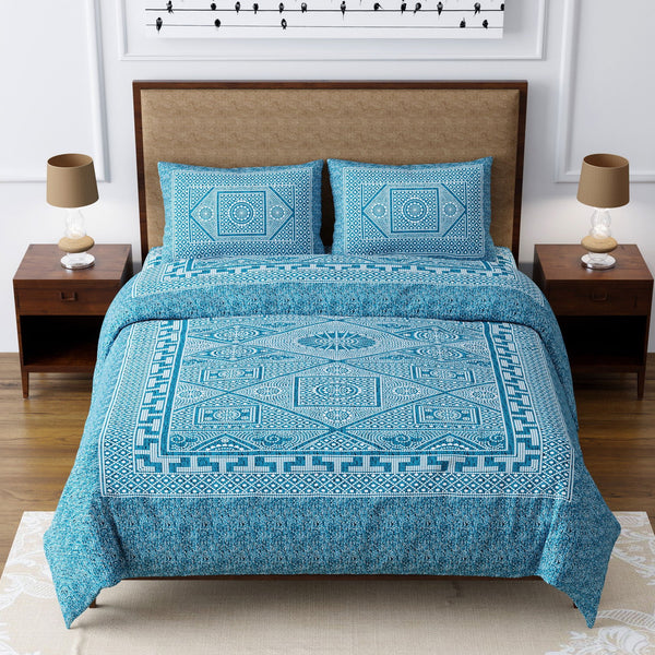 Monumental Patterns Blue Monarch King Size Cotton Bedsheet - EasyGoods India