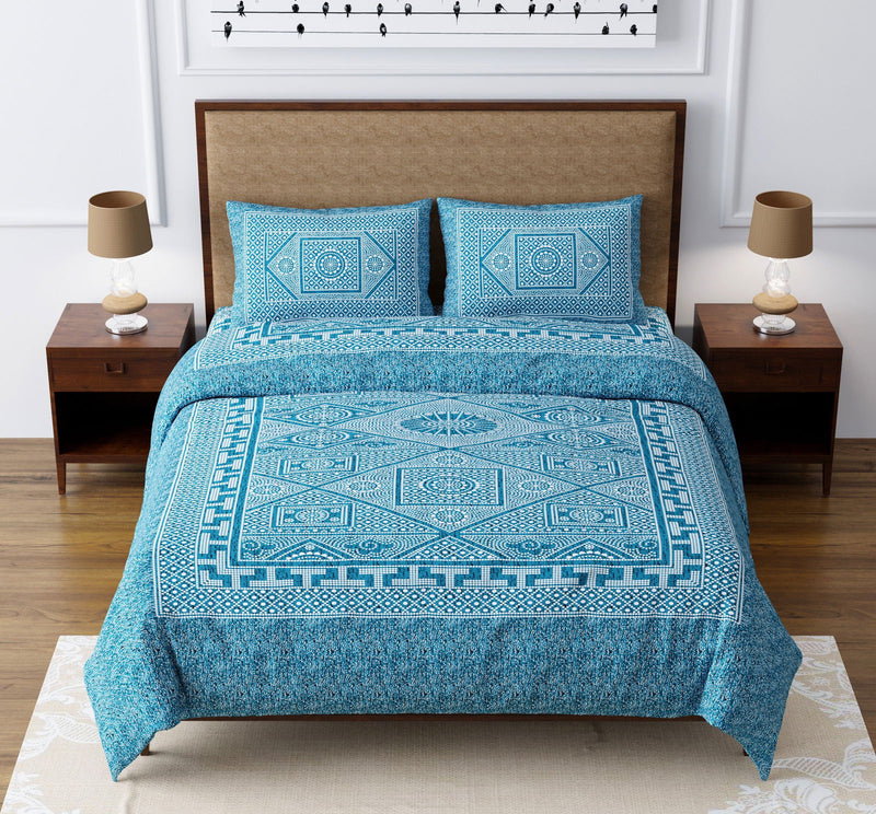 Monumental Patterns Blue Monarch King Size Cotton Bedsheet - EasyGoods India
