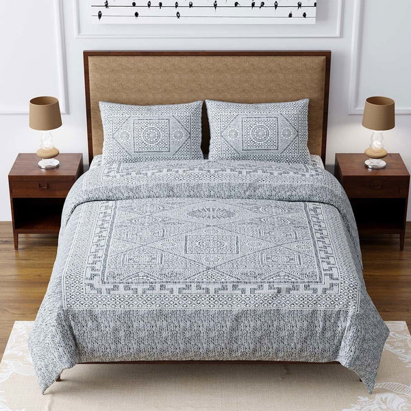 Monumental Patterns Grey Monarch King Size Cotton Bedsheet - EasyGoods India