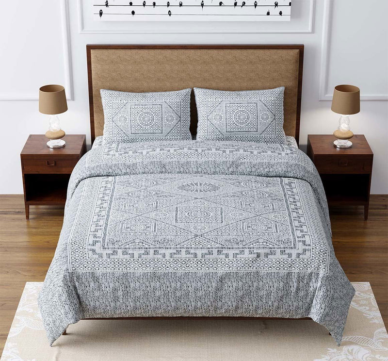 Monumental Patterns Grey Monarch King Size Cotton Bedsheet - EasyGoods India