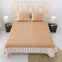 Nyla South Autoloom 240 TC 100% Cotton King Size Bedsheet with 2 Pillow Covers (Cream) - EasyGoods India