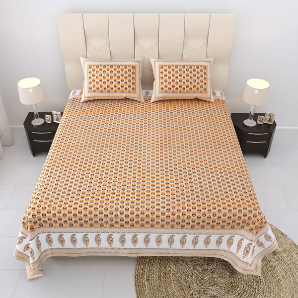 Nyla South Autoloom 240 TC 100% Cotton King Size Bedsheet with 2 Pillow Covers (Cream) - EasyGoods India