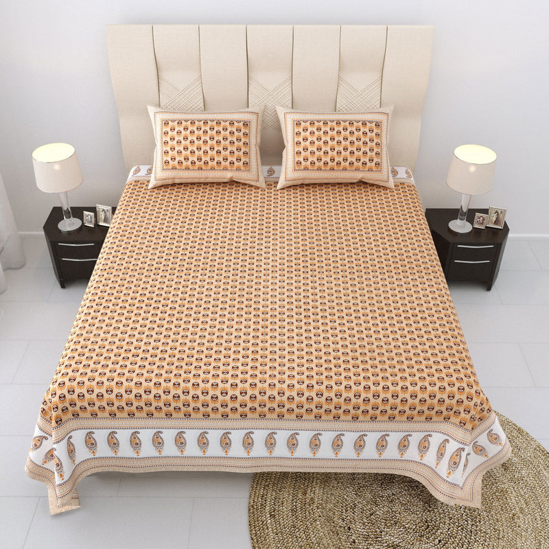 Nyla South Autoloom 240 TC 100% Cotton King Size Bedsheet with 2 Pillow Covers (Cream) - EasyGoods India