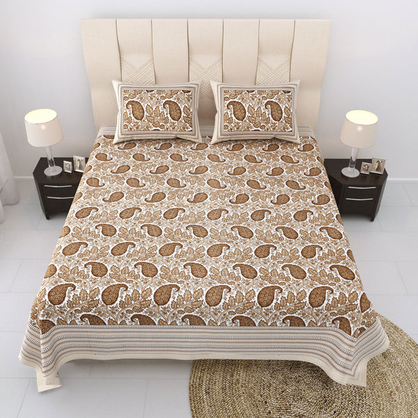 Nyla South Autoloom 240 TC 100% Cotton King Size Bedsheet with 2 Pillow Covers (Floral Brown) - EasyGoods India
