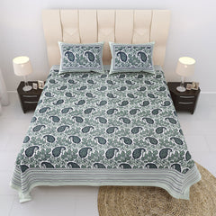 Nyla South Autoloom 240 TC 100% Cotton King Size Bedsheet with 2 Pillow Covers (Floral Green) - EasyGoods India