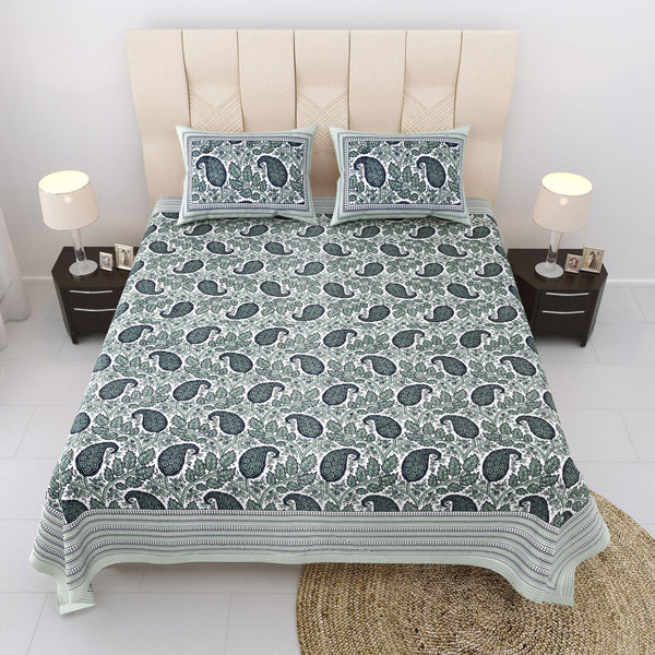 Nyla South Autoloom 240 TC 100% Cotton King Size Bedsheet with 2 Pillow Covers (Floral Green) - EasyGoods India