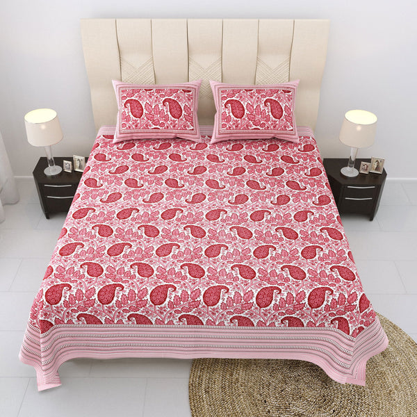 Nyla South Autoloom 240 TC 100% Cotton King Size Bedsheet with 2 Pillow Covers (Floral Pink) - EasyGoods India