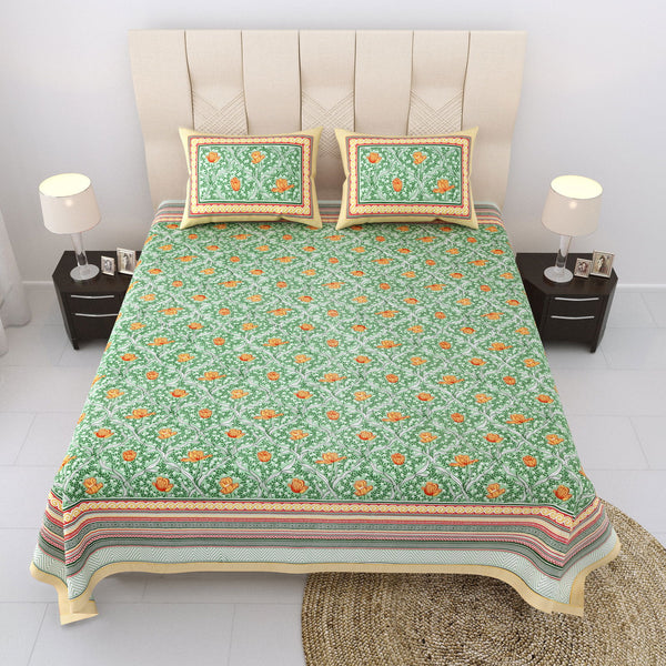 Nyla South Autoloom 240 TC 100% Cotton King Size Bedsheet with 2 Pillow Covers (Flower Yellow) - EasyGoods India