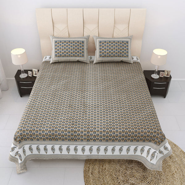 Nyla South Autoloom 240 TC 100% Cotton King Size Bedsheet with 2 Pillow Covers (Grey) - EasyGoods India