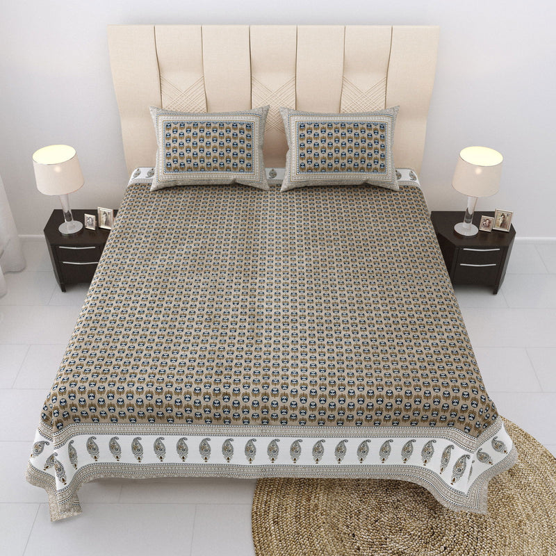Nyla South Autoloom 240 TC 100% Cotton King Size Bedsheet with 2 Pillow Covers (Grey) - EasyGoods India