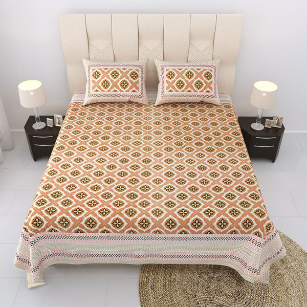 Nyla South Autoloom 240 TC 100% Cotton King Size Bedsheet with 2 Pillow Covers (Heritage Orange) - EasyGoods India