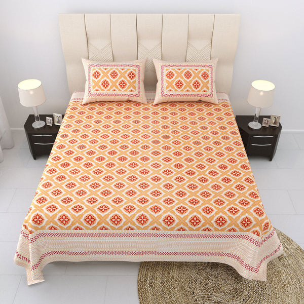 Nyla South Autoloom 240 TC 100% Cotton King Size Bedsheet with 2 Pillow Covers (Heritage Yellow) - EasyGoods India