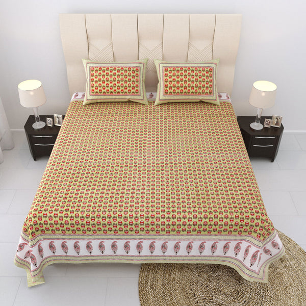 Nyla South Autoloom 240 TC 100% Cotton King Size Bedsheet with 2 Pillow Covers (Pink) - EasyGoods India