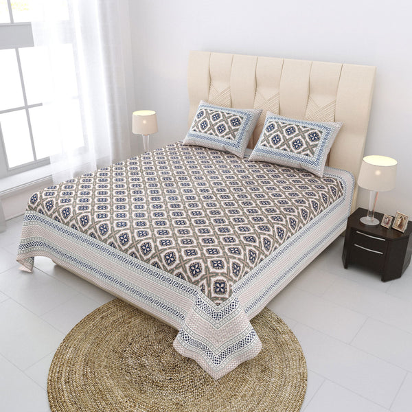 Nyla South Autoloom 240 TC 100% Cotton King Size Bedsheet with 2 Pillow Covers (Sea Green) - EasyGoods India