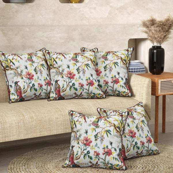 Peacker Cream Anokhi Cotton Cushion Covers - 16x16 Inches - EasyGoods India