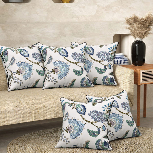 Peacock Blue Anokhi Cotton Cushion Covers - 16x16 Inches - EasyGoods India