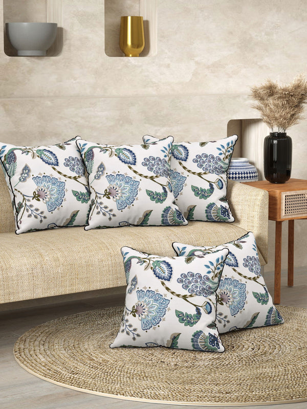 Peacock Blue Anokhi Cotton Cushion Covers - 16x16 Inches - EasyGoods India