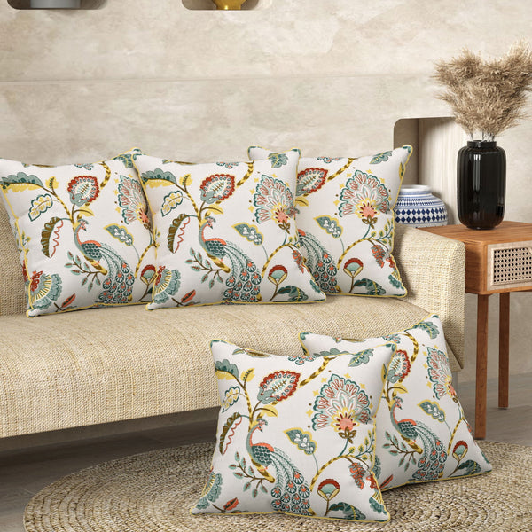 Peacock Gold Anokhi Cotton Cushion Covers - 16x16 Inches - EasyGoods India