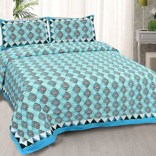 Petal Combs Blue Velvet Jaipuri King Size Cotton Bedsheet - EasyGoods India