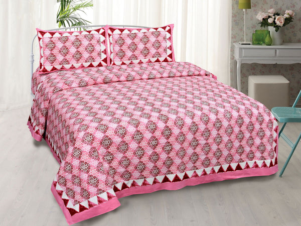 Petal Combs Royal Pink Ethnic Jaipuri King Size Cotton Bedsheet - EasyGoods India