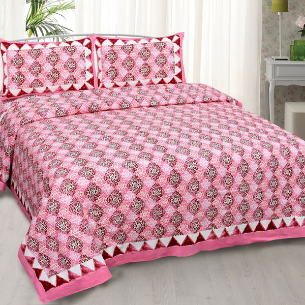 Petal Combs Royal Pink Ethnic Jaipuri King Size Cotton Bedsheet - EasyGoods India