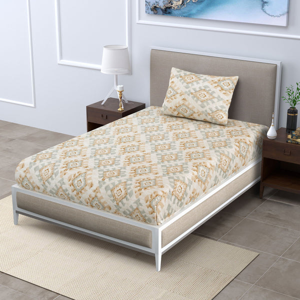 Polycotton Bedsheet for Single Bed – Cream | Merino Bedsheet Single Size Bed | Bedsheet with 1 Pillow Covers 60 x 90 Inch| Handcrafted Bed Sheets - EasyGoods India