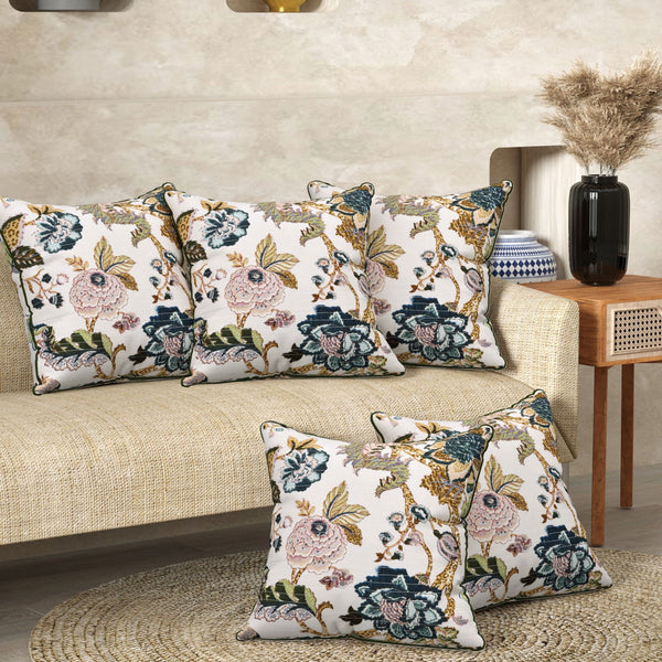 Purple Cream Anokhi Cotton Cushion Covers - 16x16 Inches - EasyGoods India