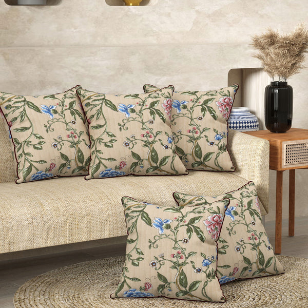Sand Brown Aqua Blue Anokhi Cotton Cushion Covers - 16x16 Inches - EasyGoods India