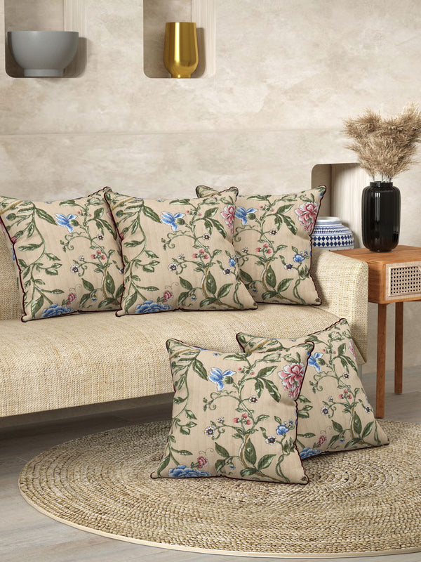 Sand Brown Aqua Blue Anokhi Cotton Cushion Covers - 16x16 Inches - EasyGoods India