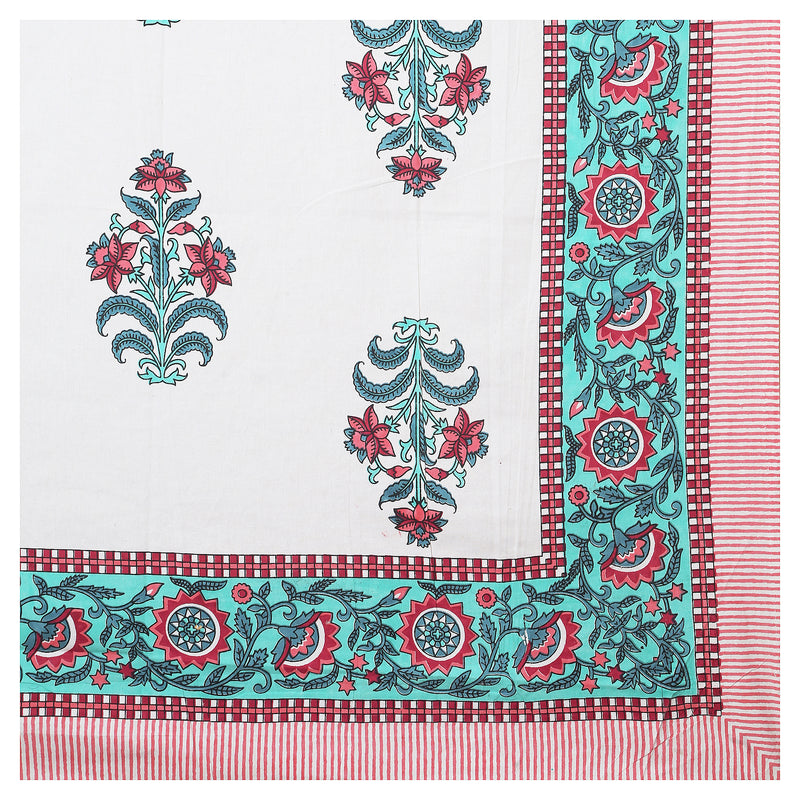 Sanganeri Hand Block Printed  Cotton Bedsheet with 2 Pillow Covers.
