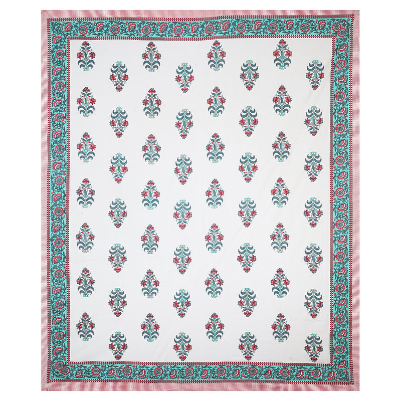 Sanganeri Hand Block Printed  Cotton Bedsheet with 2 Pillow Covers.