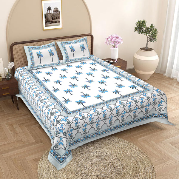 Sanganeri  Printed  Pure Cotton Bedsheet with 2 Pillow Covers.