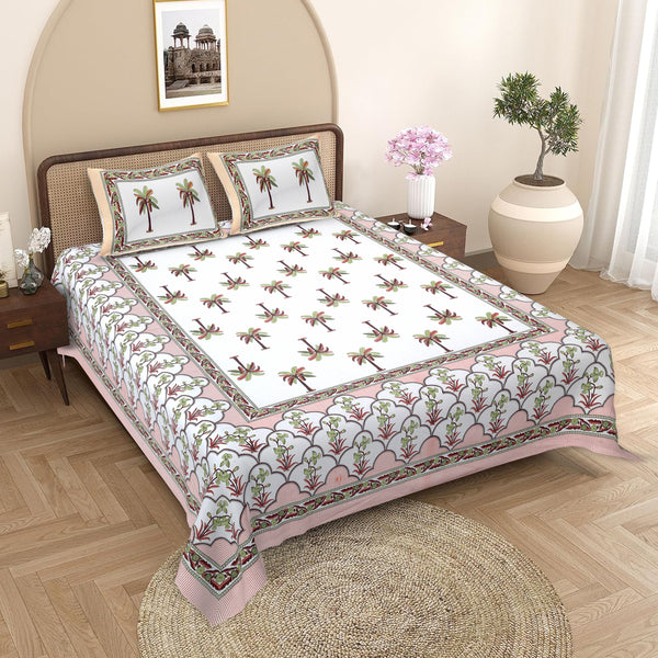 Sanganeri  Hand block Printed  Pure Cotton Bedsheet with 2 Pillow Covers.