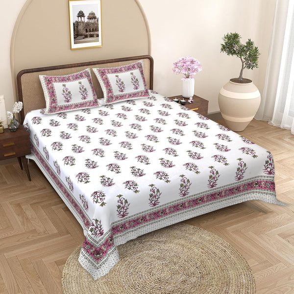 Sanganeri Ethnic Bedsheet  print, likely made of 100% cotton With Two Plow Covers.