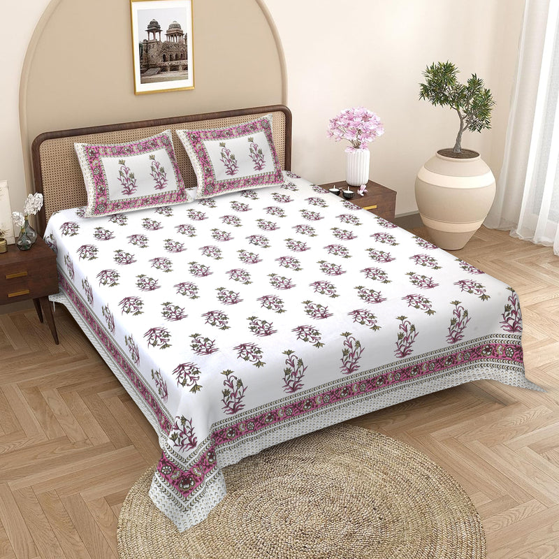 Sanganeri Ethnic Bedsheet  print, likely made of 100% cotton With Two Plow Covers.