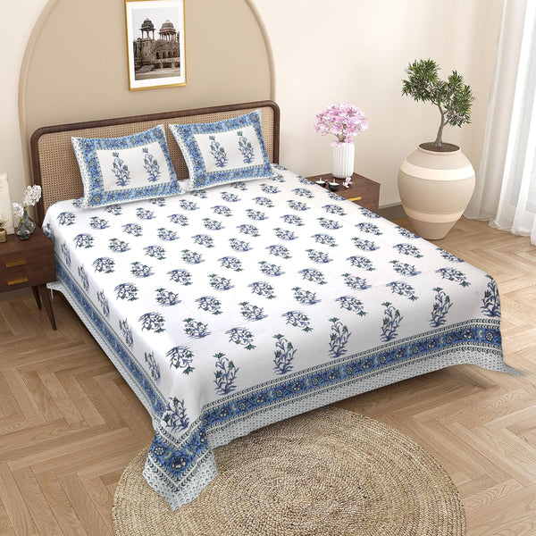 Sanganeri Printed Badsheet 100% cotton With Two Plow Covers.