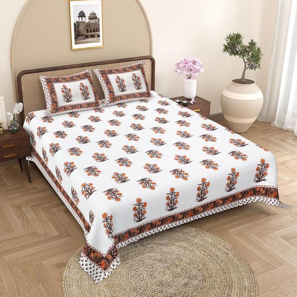 Sanganeri Printed Badsheet 100% cotton With Two Plow Covers.