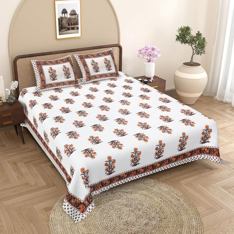 Sanganeri Printed Badsheet 100% cotton With Two Plow Covers.
