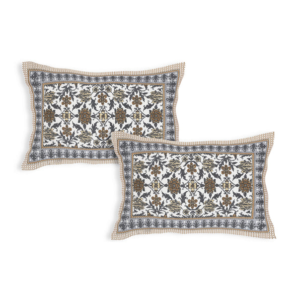 Sanganeri Cotton Bedsheet with a traditional ethnic print with two plow covers