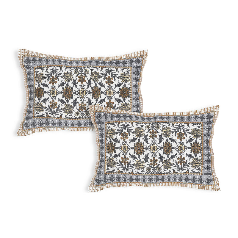 Sanganeri Cotton Bedsheet with a traditional ethnic print with two plow covers